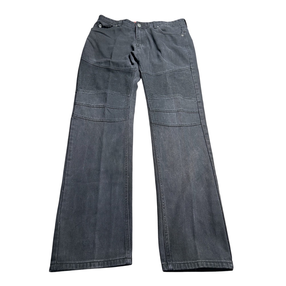 Switch Premium Denim Mens Moto Biker Jeans 36x34 Faded Black Ribbed Knee Cotton